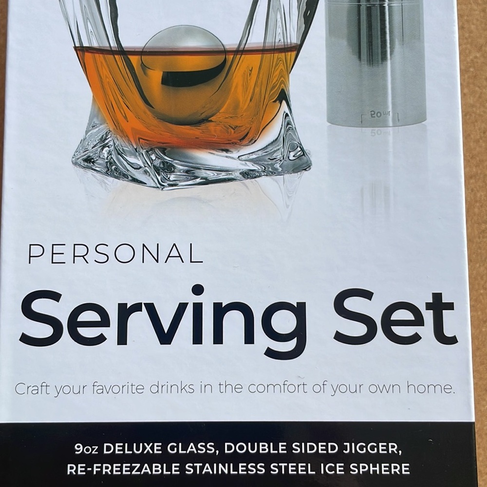 Personal Serving Set with Glass and Stainless Steel Jigger
